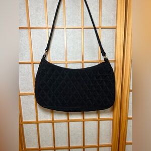 Vera Bradley Black Quilted Shoulder Bag Purse Classic Nylon Hobo EUC